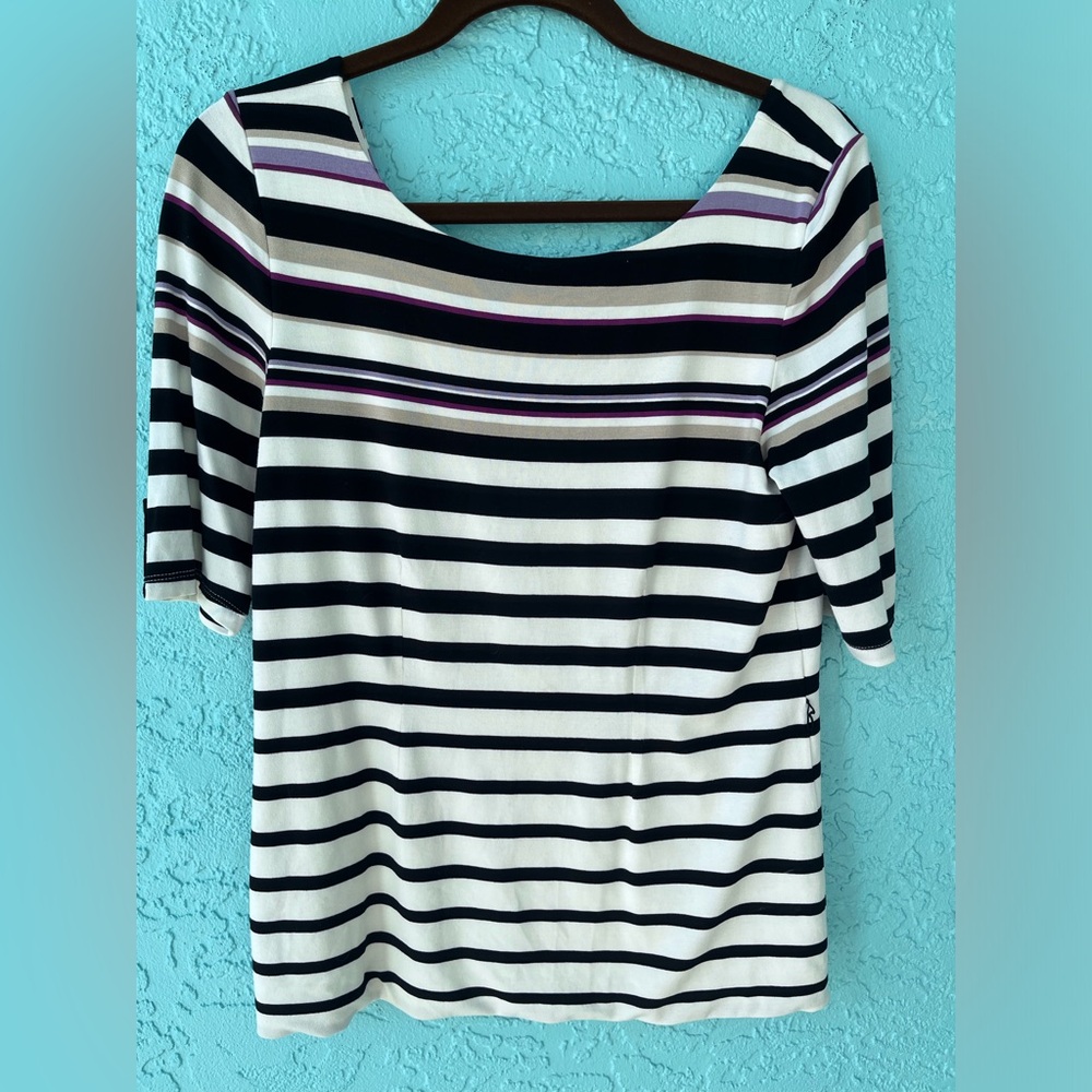 White House Black Market Black Striped Medium Top